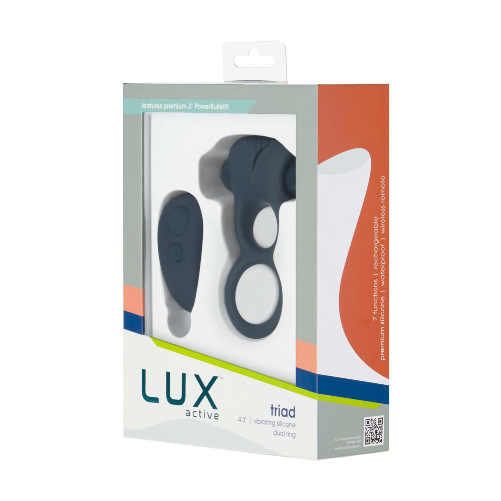 Lux Active Triad 4.5 In. Vibrating Dual Ring Silicone Black