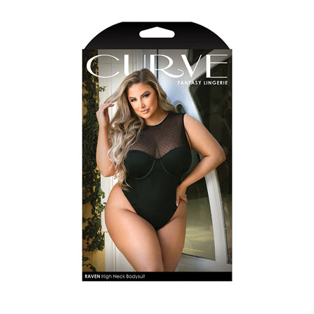 Curve Raven High Neck Bodysuit w/Snap Crotch Black 3X/4X