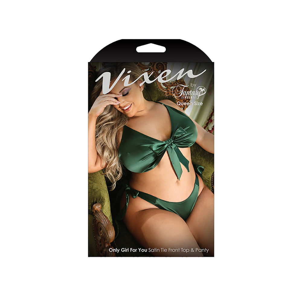 Vixen Only Girl For You Satin Tie-front Top & Matching Panty Emerald Queen