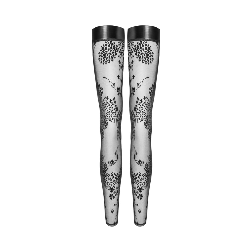 Noir Handmade Tulle Stockings With Patterned Flock Embroidery Xl