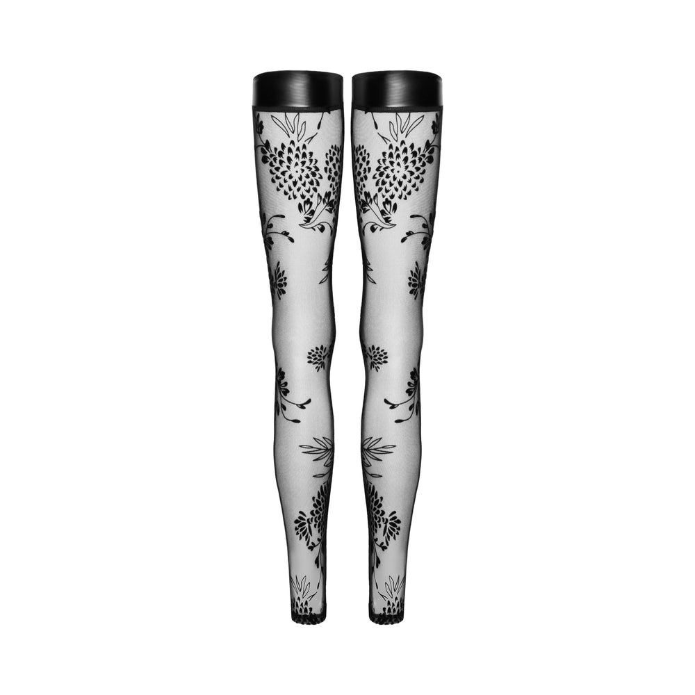 Noir Handmade Tulle Stockings With Patterned Flock Embroidery Xl