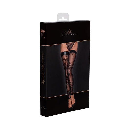 Noir Handmade Tulle Stockings With Patterned Flock Embroidery 3xl