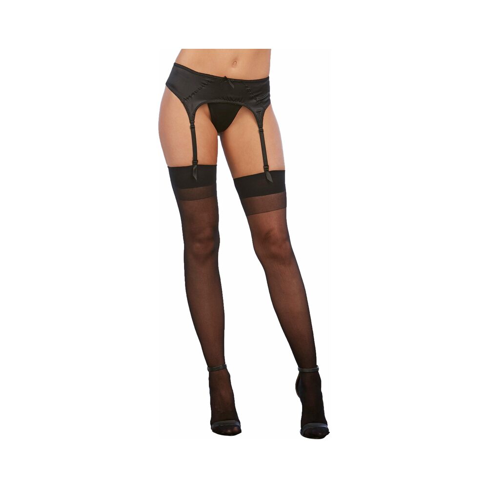 Dreamgirl Sheer Thigh-high Stockings With Plain Top And Back Seam Black Os