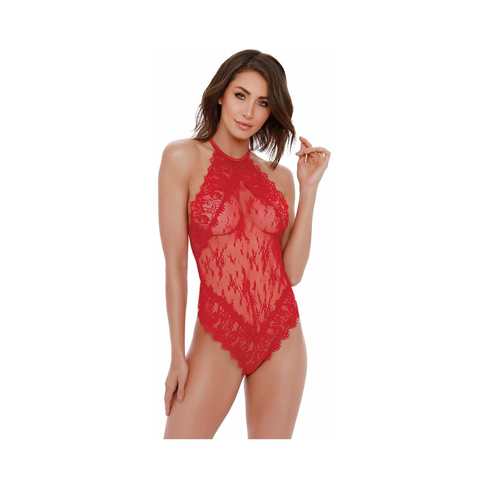 DG Halter Teddy w/ Snap Crotch Red L