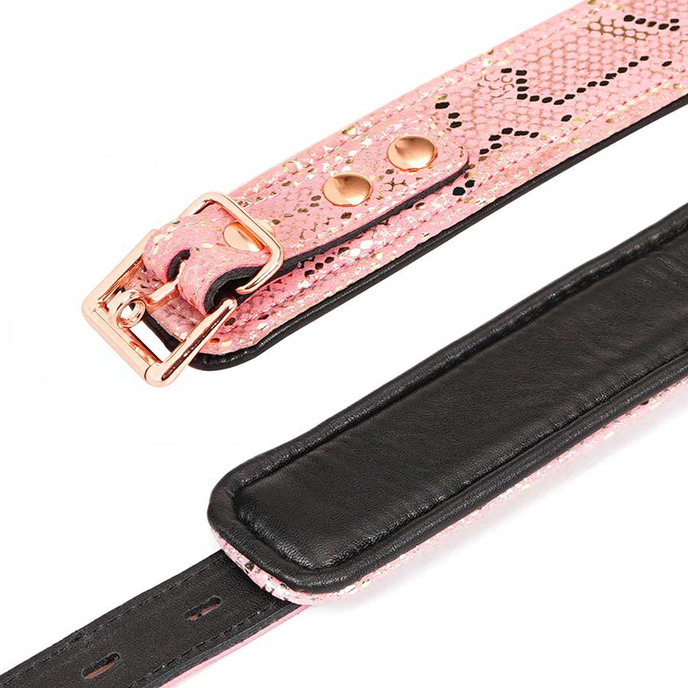 Collar And Leash Micro Fiber Snake Print With Leather Lining
