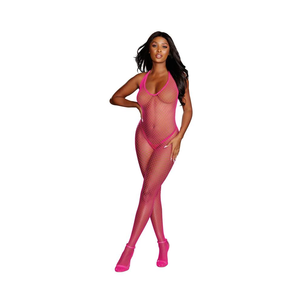Diamond Net Bodystocking - One Size - Neon Pink