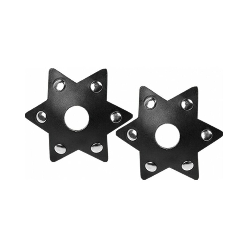 Nipplicious Starstruck Star-shaped Leather Pasties With Studs & Nipple Hole Black
