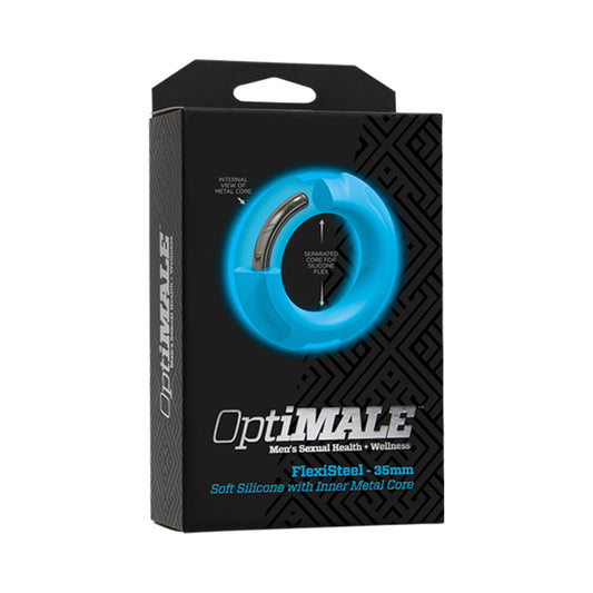 Optimale Flexisteel Silicone, Metal Core Cock Ring 35 Mm Blue