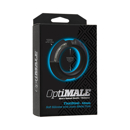 Optimale Flexisteel Silicone, Metal Core Cock Ring 43 Mm Black
