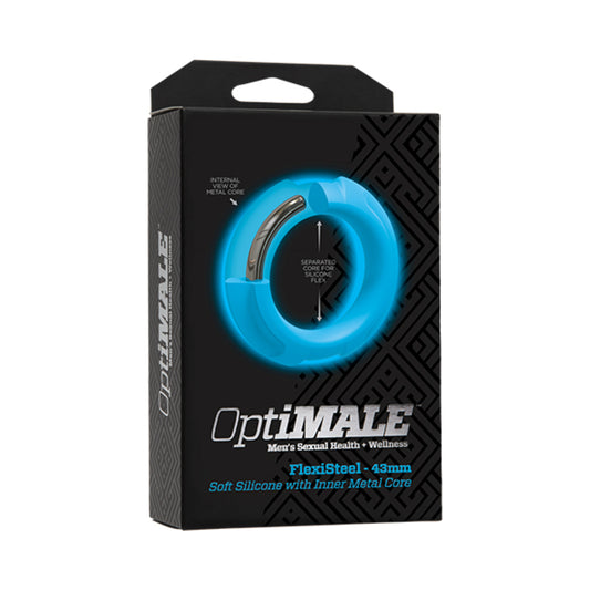 Optimale Flexisteel Silicone, Metal Core Cock Ring 43 Mm Blue