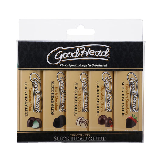 Goodhead Slick Head Glide Chocolate 5 Pack 1 Oz. Chocolate Mint, Dark Chocolate, White Chocolate, Ch