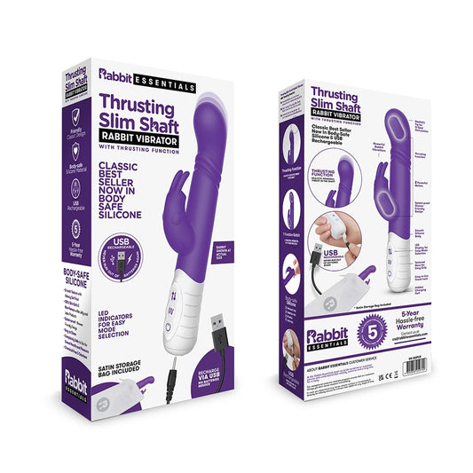 Rabbit Essentials Thrusting Slim Shaft Rabbit Vibrator Purple