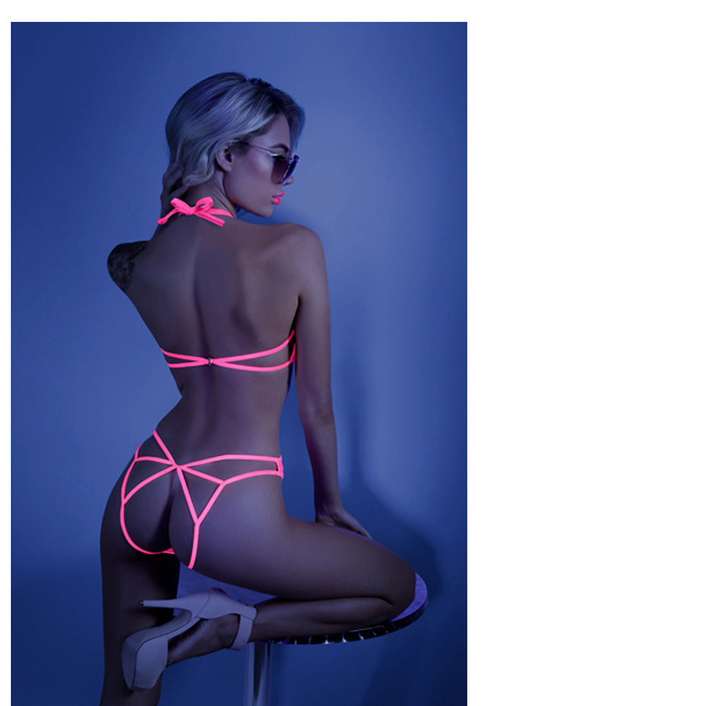 Glow Impress Me Lace Bodysuit With Open-cage Back Neon Pink M/l