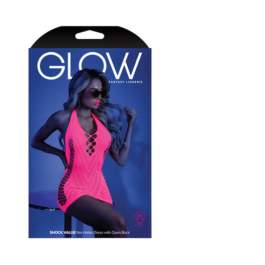 Glow Shock Value Net Halter Dress Neon Pink Os