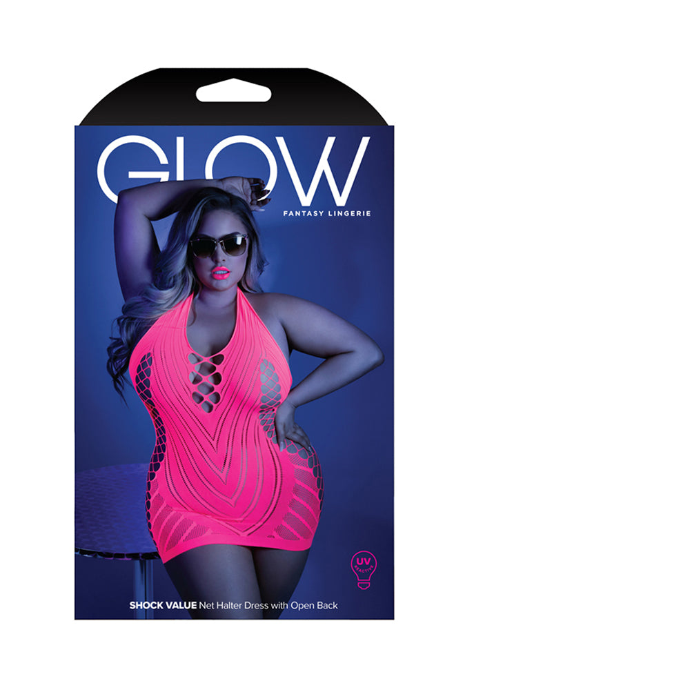 Glow Shock Value Net Halter Dress Neon Pink Qs