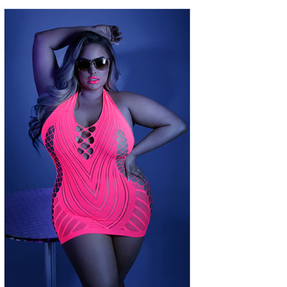 Glow Shock Value Net Halter Dress Neon Pink Qs