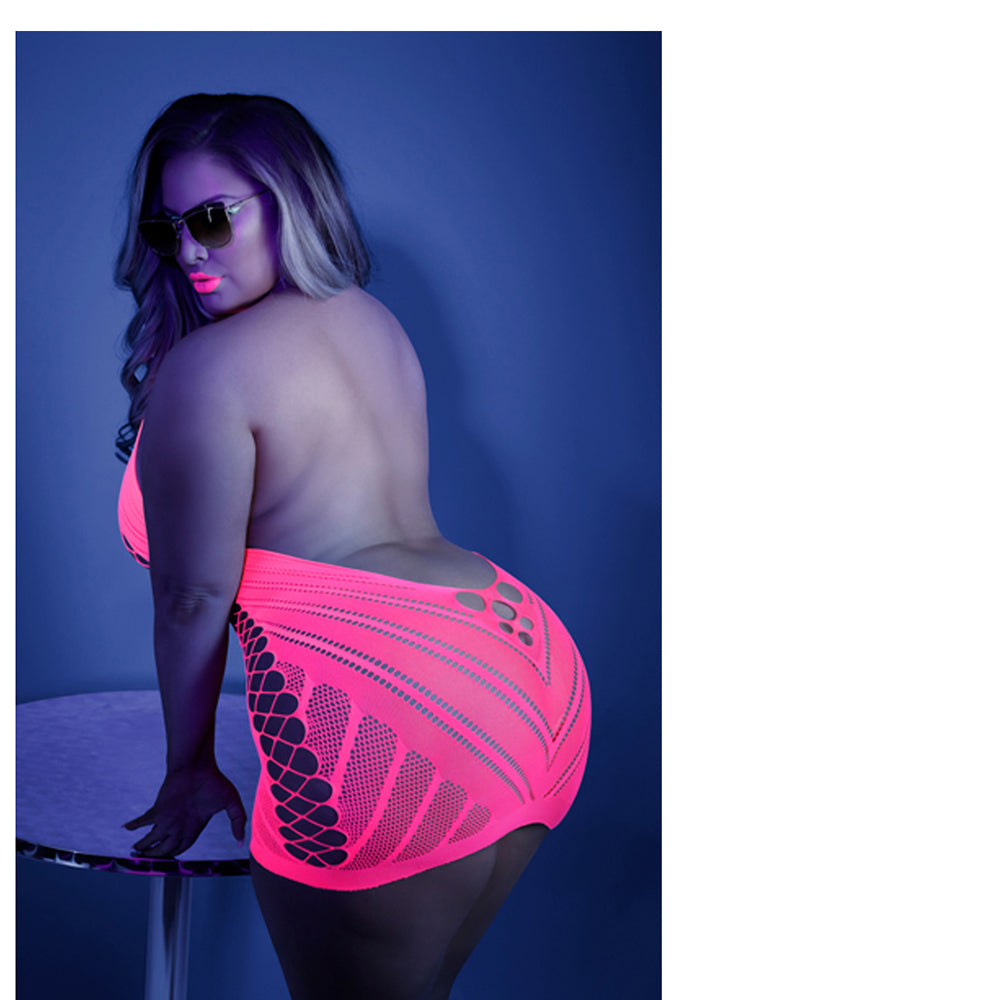Glow Shock Value Net Halter Dress Neon Pink Qs