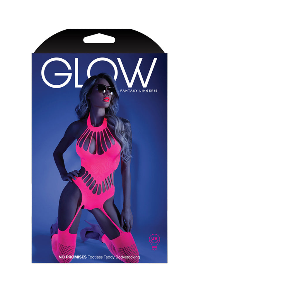 Glow No Promises Footless Teddy Bodystocking Neon Pink Os
