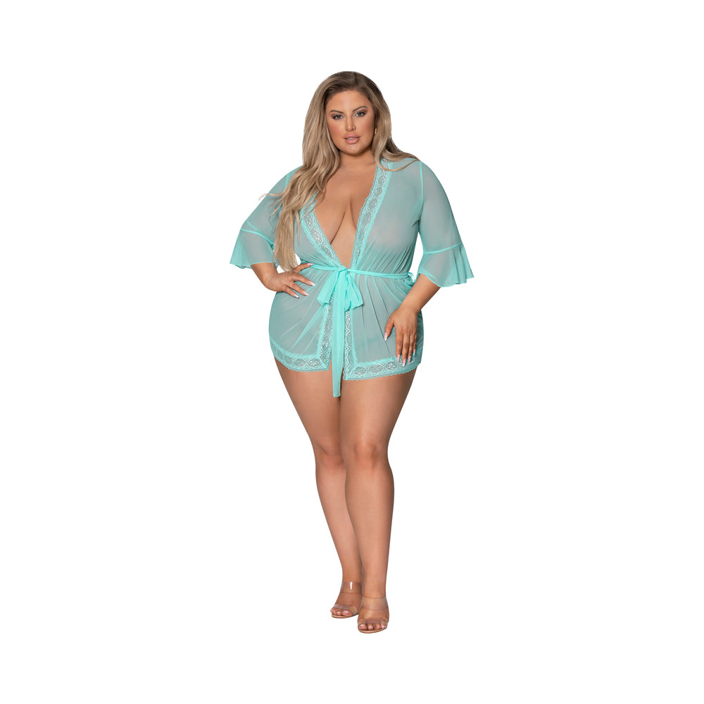 Magic Silk Seabreeze Robe W Lace Trim Turquoise Queen  Size