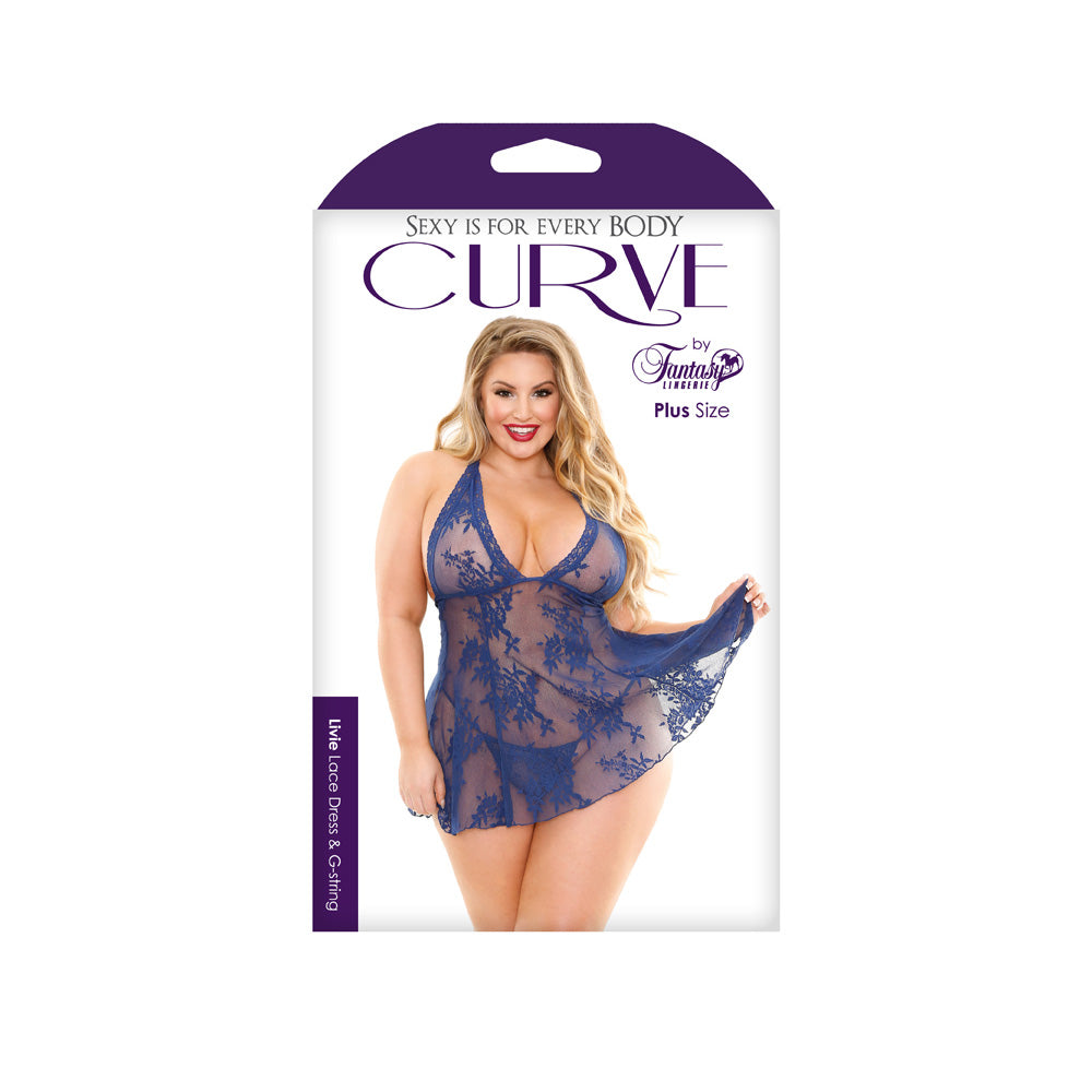 Curve Livie Lace Chemise And G String Navy 3x 4x