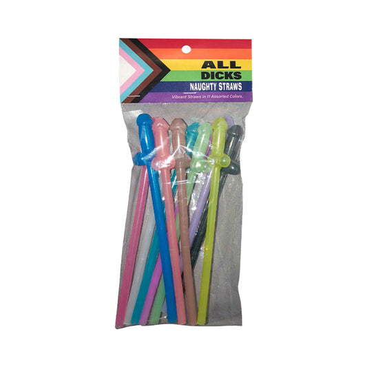 All Dicks Naughty Straws - Asst. Colors Pack of 11