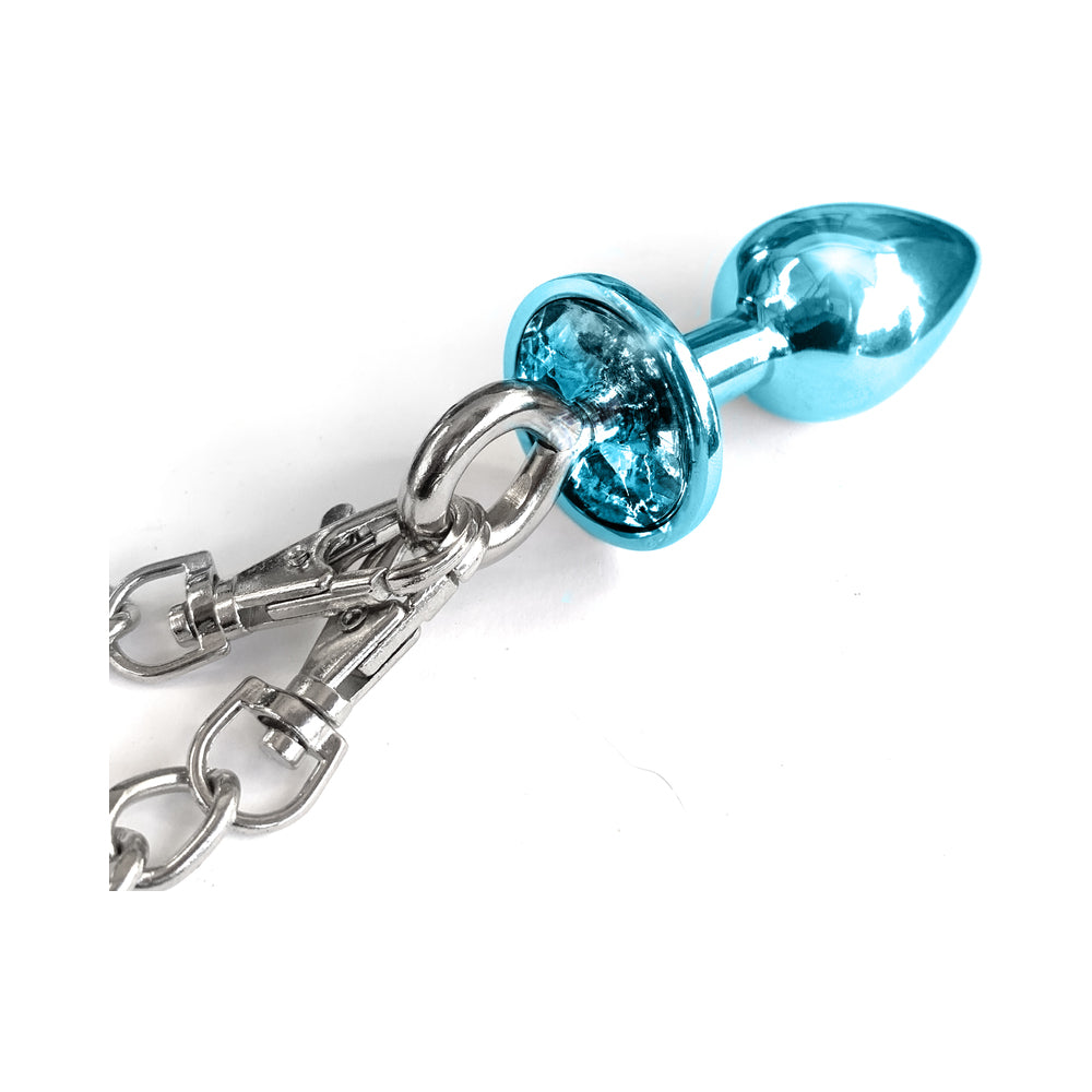 Nixie Metal Butt Plug & Furry Handcuff Set Mediumblue Metallic