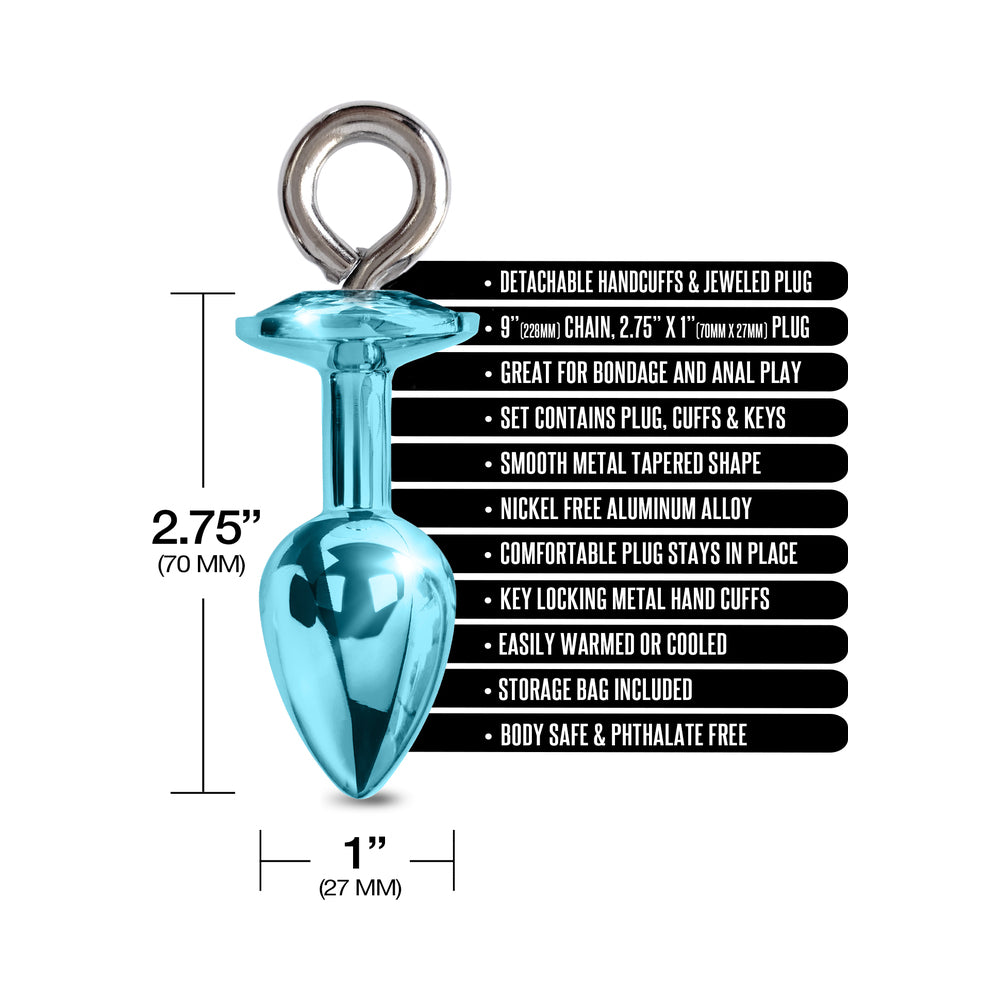 Nixie Metal Butt Plug & Furry Handcuff Set Mediumblue Metallic