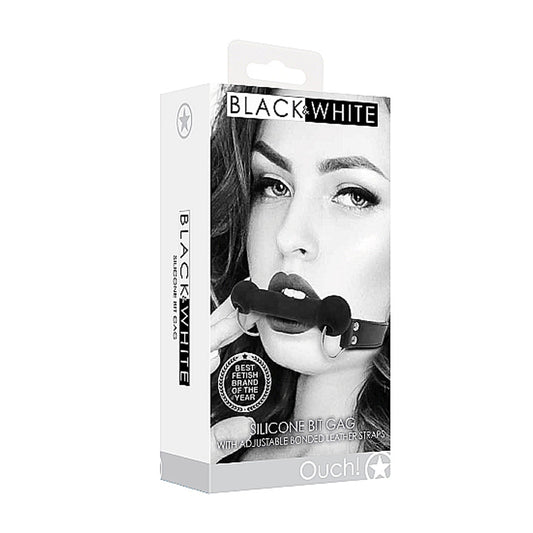 Ouch! Black & White Silicone Bit Gag With Adjustable Bonded Leather Straps Black