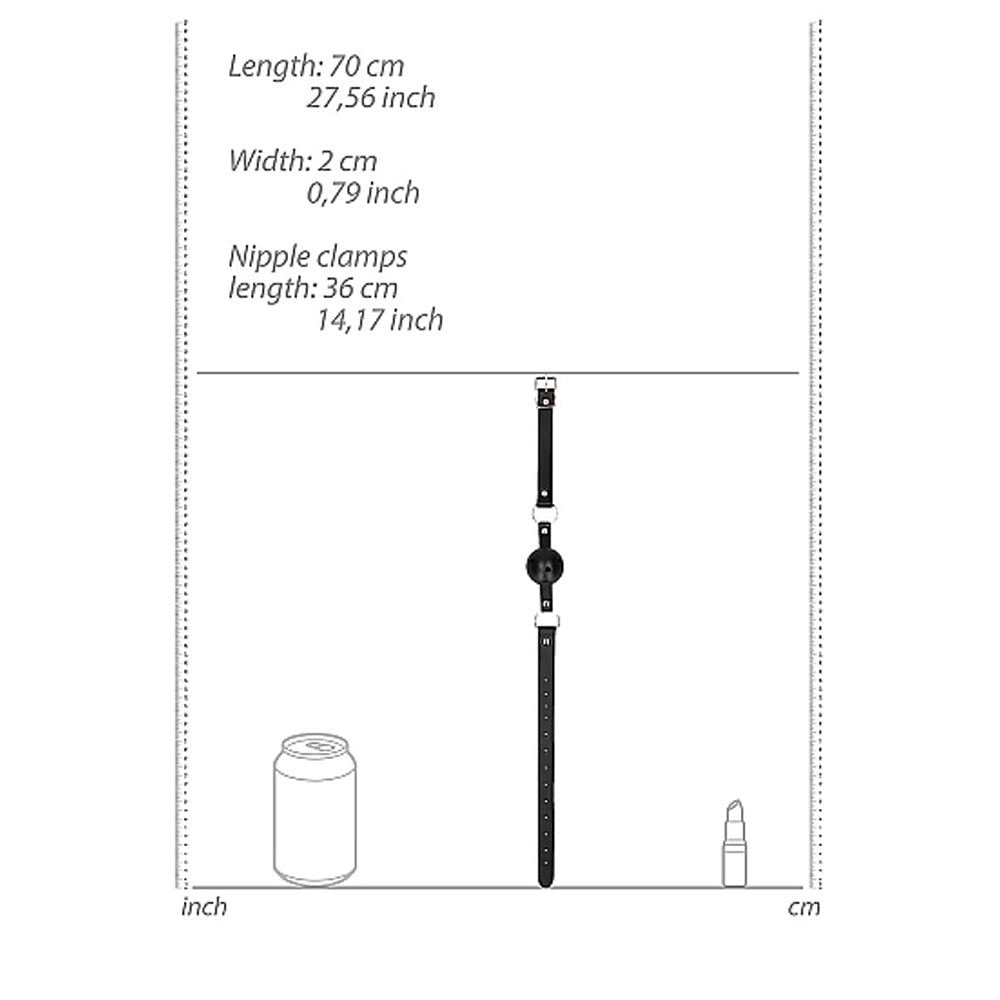 Ouch! Black & White Breathable Ball Gag With Nipple Clamps Black