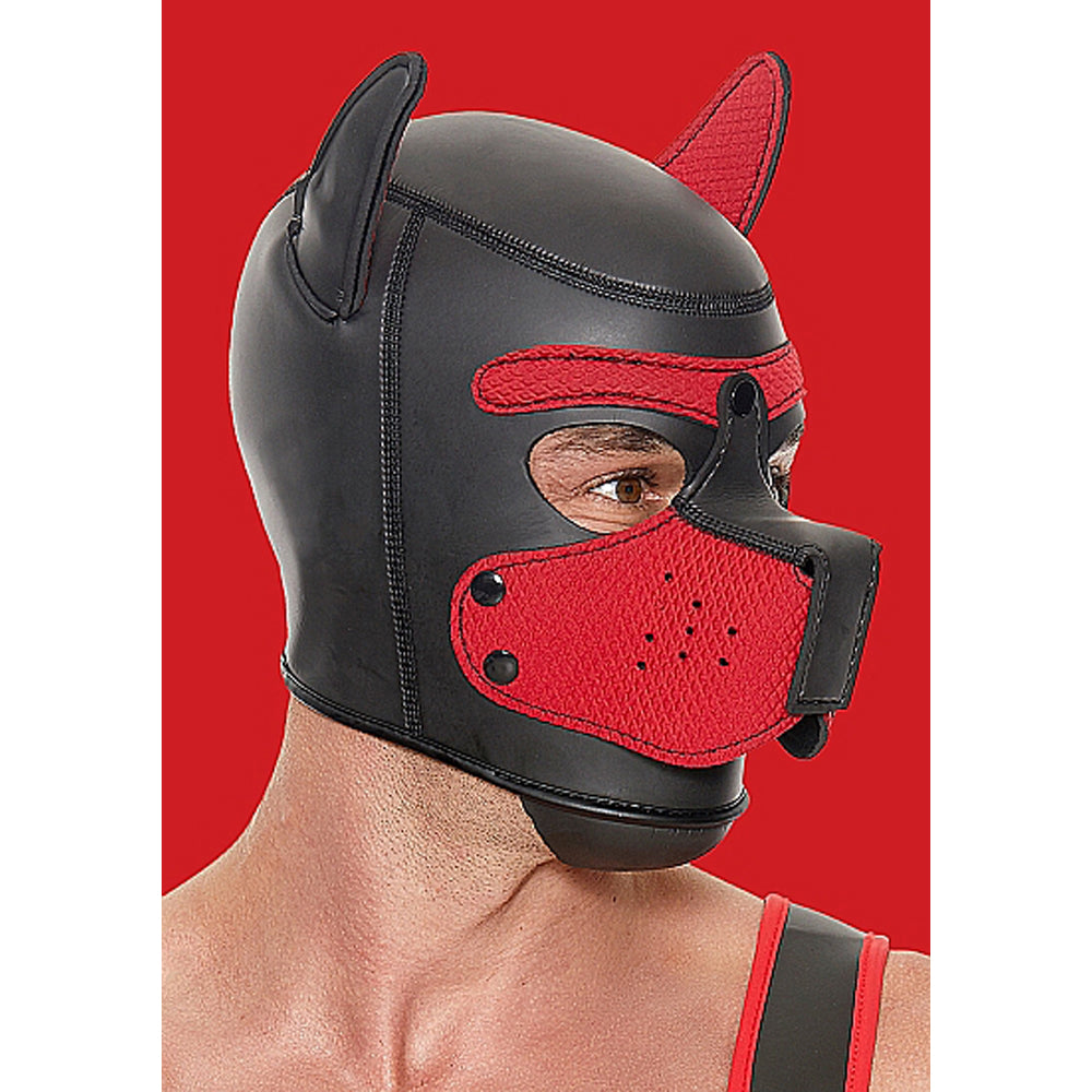 Puppy Play Neoprene Puppy Hood Red/black