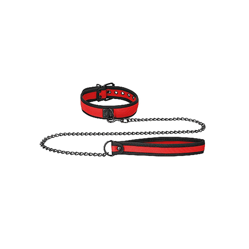 Puppy Play Neoprene Collar With Leash Red/black