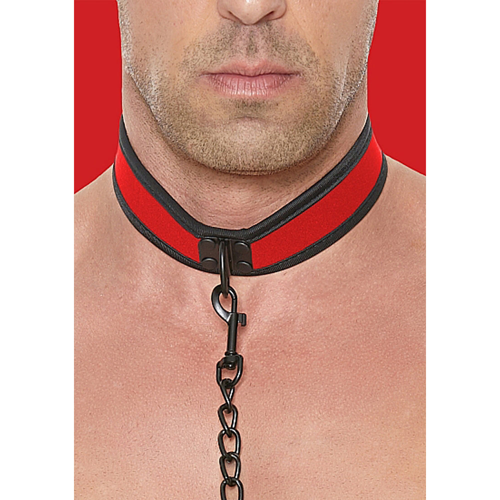 Puppy Play Neoprene Collar With Leash Red/black