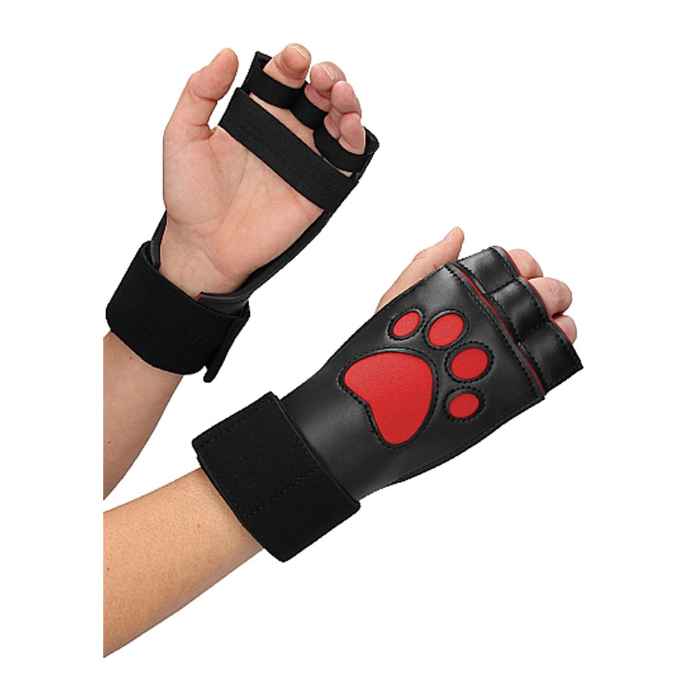 Puppy Play Neoprene Puppy Paw Gloves Red