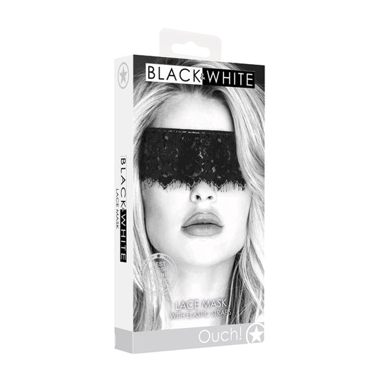 Ouch! Black & White Lace Mask With Elastic Straps Black