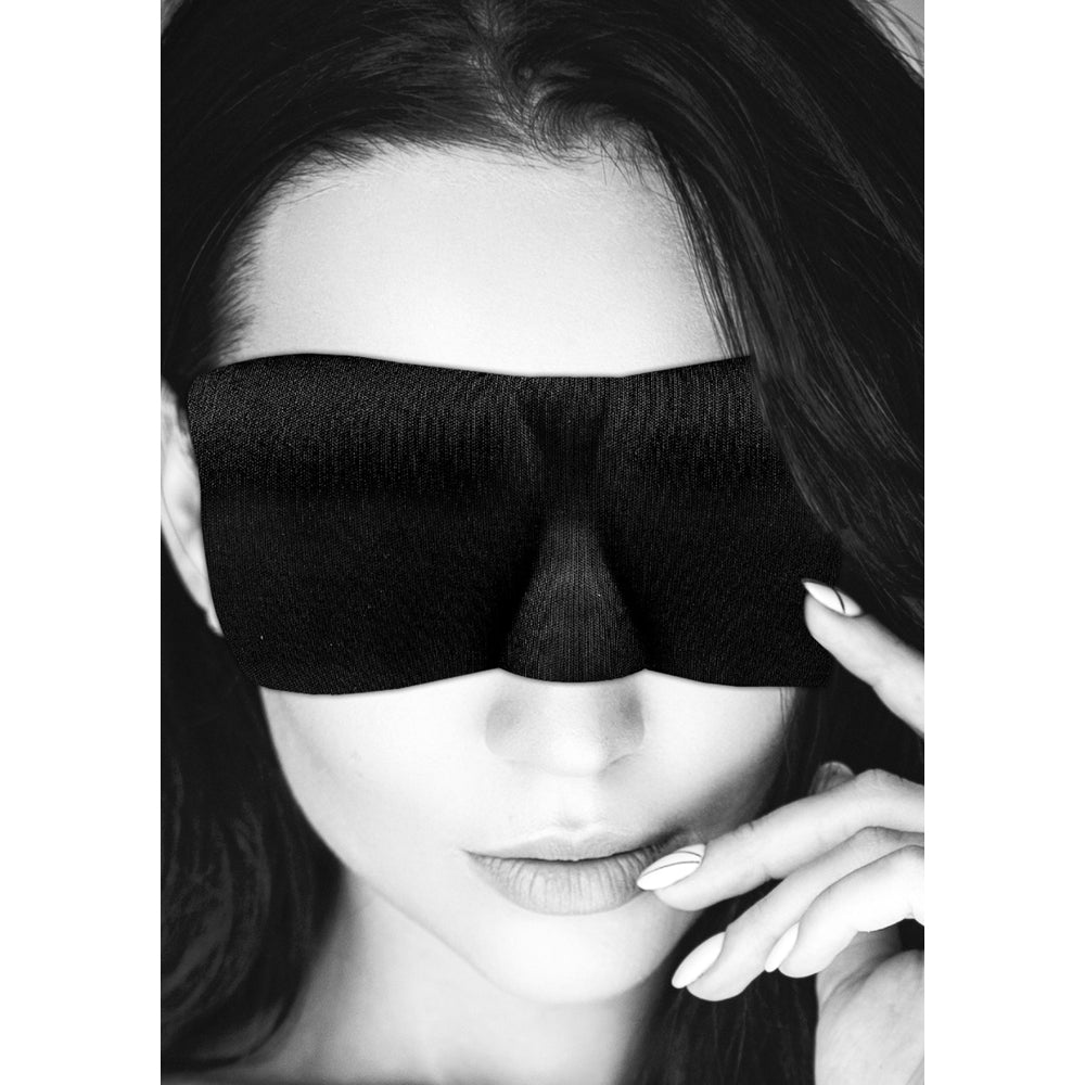 Ouch! Black & White Satin Curvy Eye Mask With Elastic Straps Black