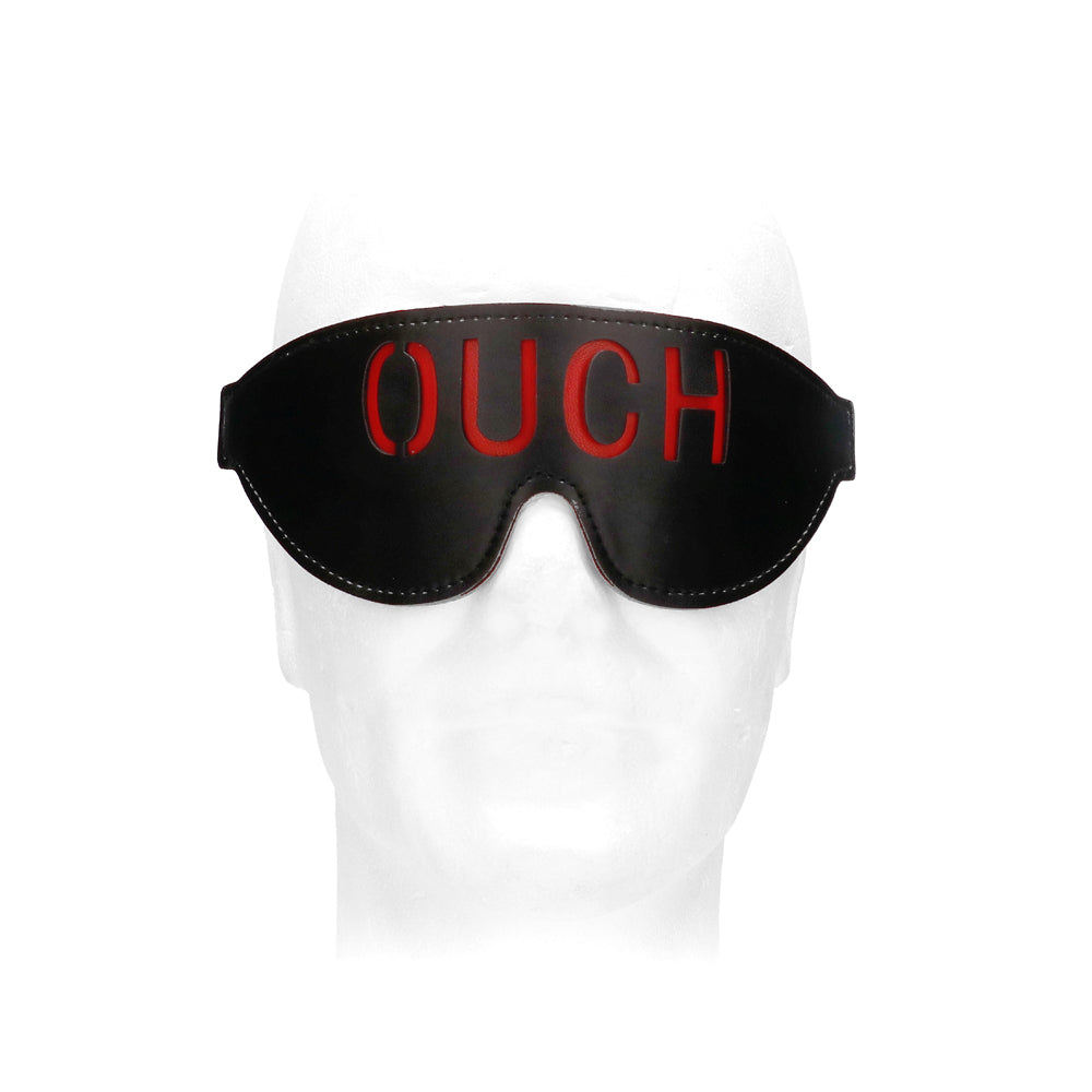 Ouch! Black & White Bonded Leather Eye Mask Ouch With Elastic Straps Black