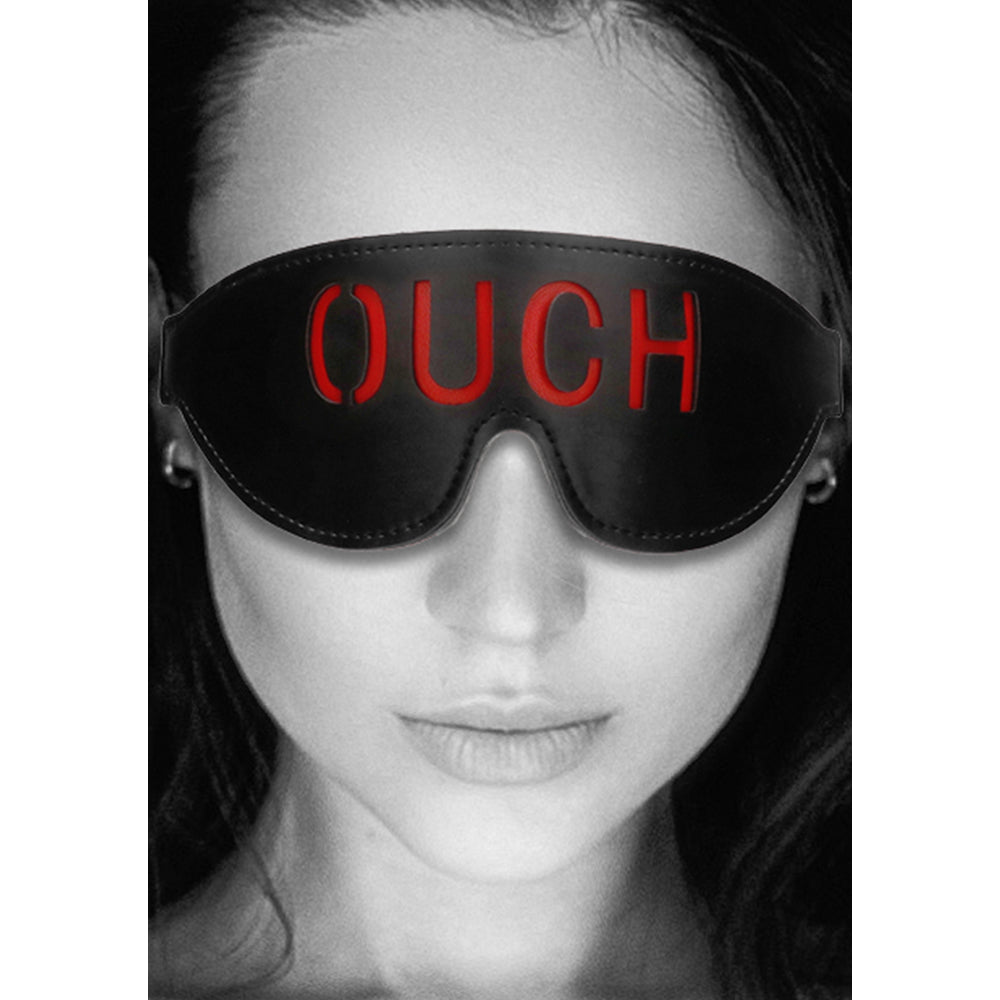 Ouch! Black & White Bonded Leather Eye Mask Ouch With Elastic Straps Black