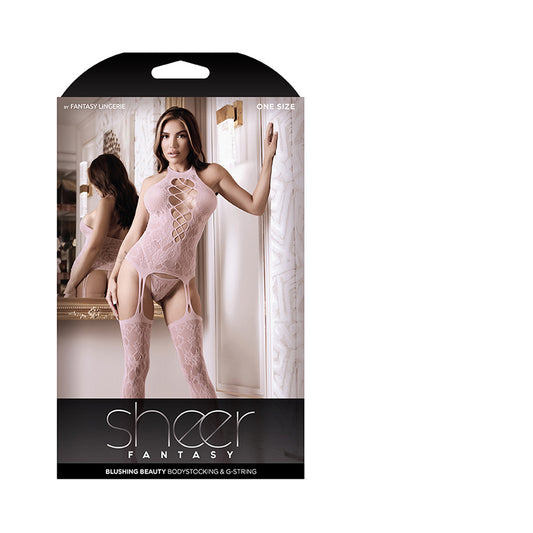 Sheer Blushing Beauty Bodystocking & G-string Light Pink O/s