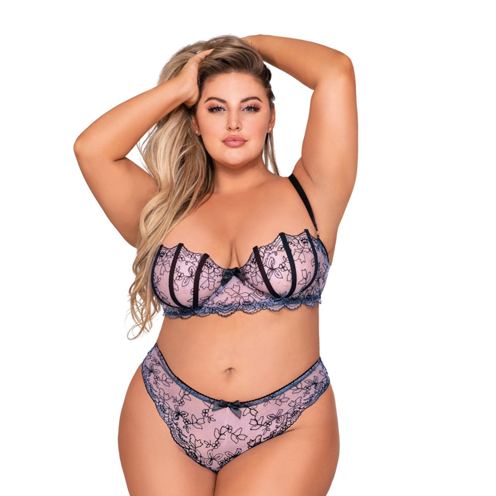 Dreamgirl Shell Bra And Matching G-string Set Lavender 3x