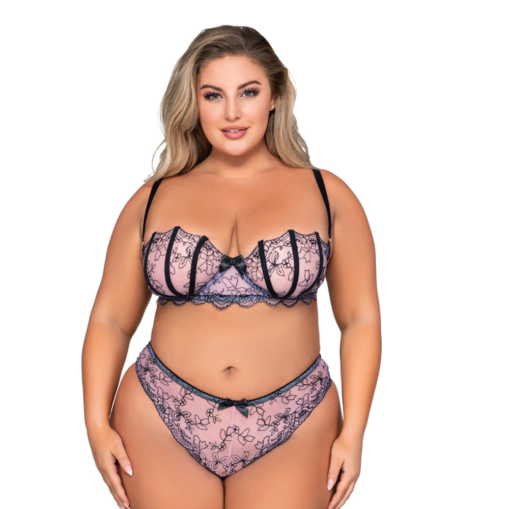 Dreamgirl Shell Bra And Matching G-string Set Lavender 3x