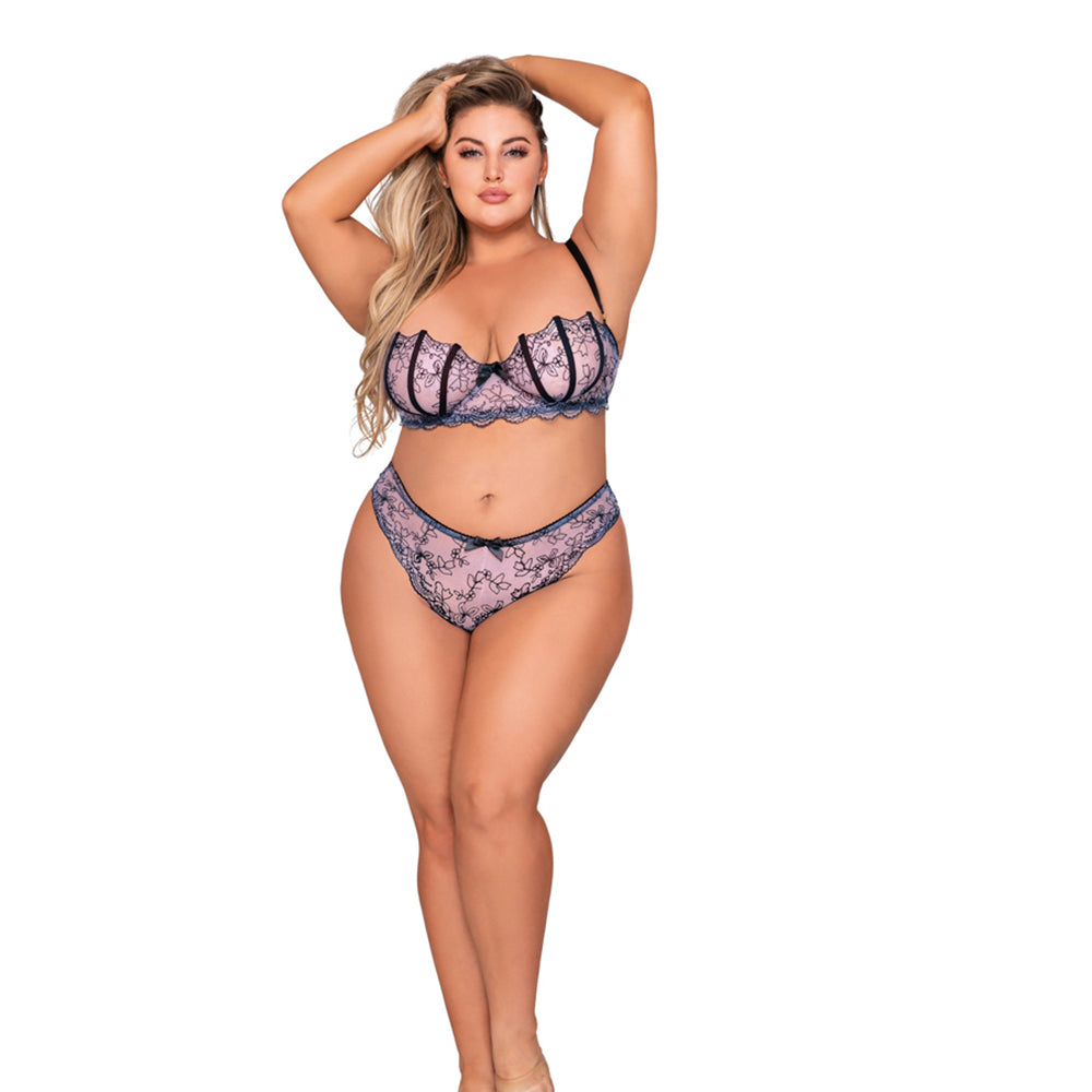 Dreamgirl Shell Bra And Matching G-string Set Lavender 3x
