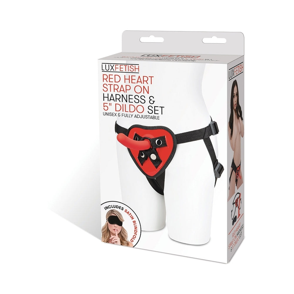 Lux Fetish Red Heart Strap On 5 In. Dildo Set