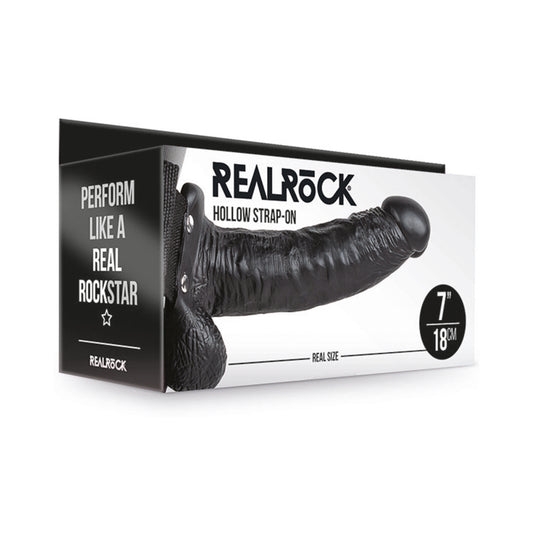 Realrock Hollow Strap On With Balls 7 In. Chocolate