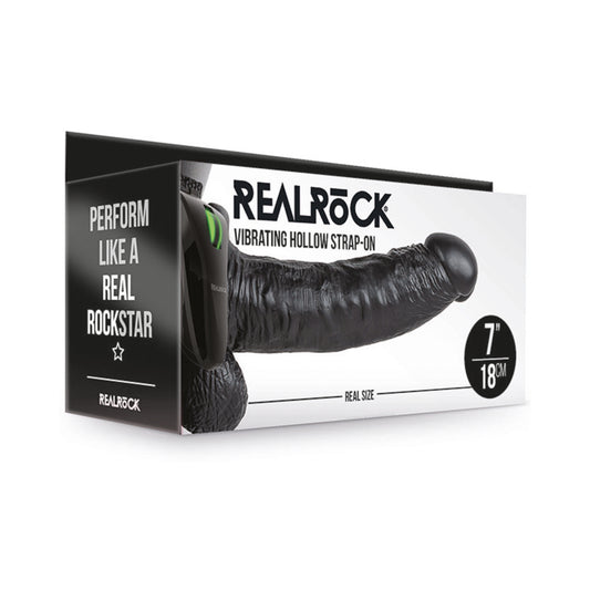 Realrock Vibrating Hollow Strap On With Balls 7 In. Chocolate