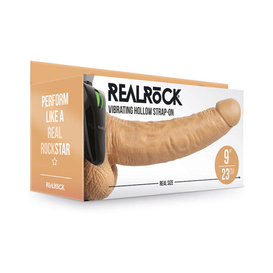 Realrock Vibrating Hollow Strap-on With Balls 9 In. Mocha