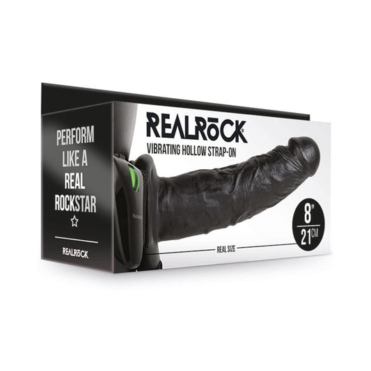 Realrock Vibrating Hollow Strap-on Without Balls 8 In. Chocolate