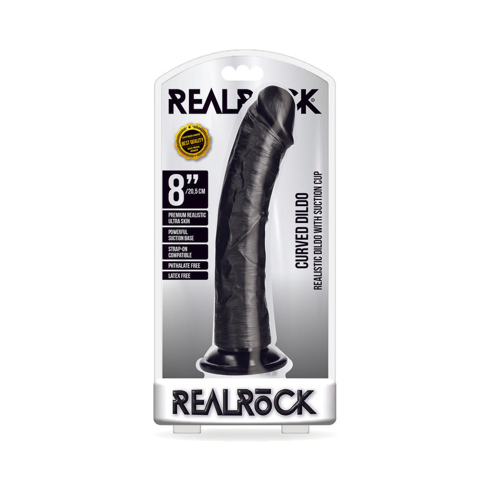 Realrock Curved Realistic Dildo With Suction Cup 8 In Chocolate