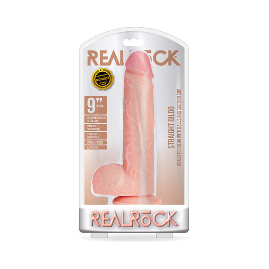 Realrock Straight Realistic Dildo With Balls And Suction Cup 9 In. Light