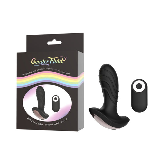 Gender Fluid Buzz Anal Vibe With Remote Silicone Black