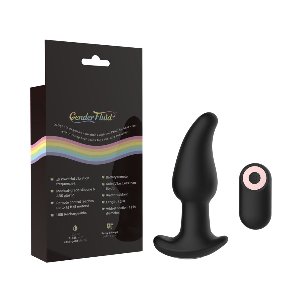 Gender Fluid Twirler Anal Vibe With Remote Silicone Black